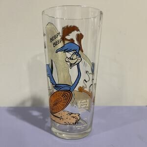 Looney Tunes Glass Pepsi Collector Series Road Runner And Wile E Coyote Vtg 1976
